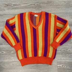 ACCRIBIS Orange Purple Striped Wool Sweater S Vintage style